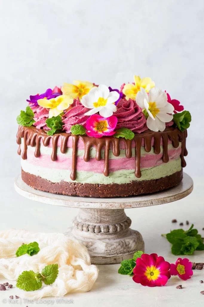 Torta vegana al cacao, lamponi e menta