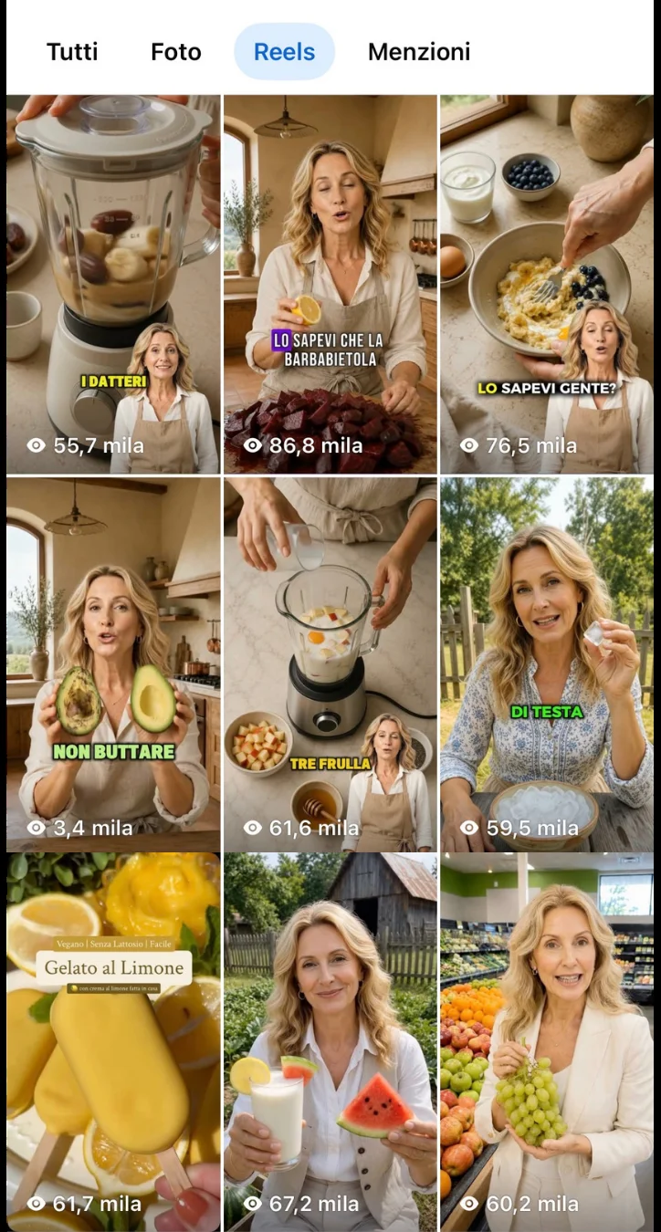 Pagina Facebook di Nonna Violetta con i reel di ricette